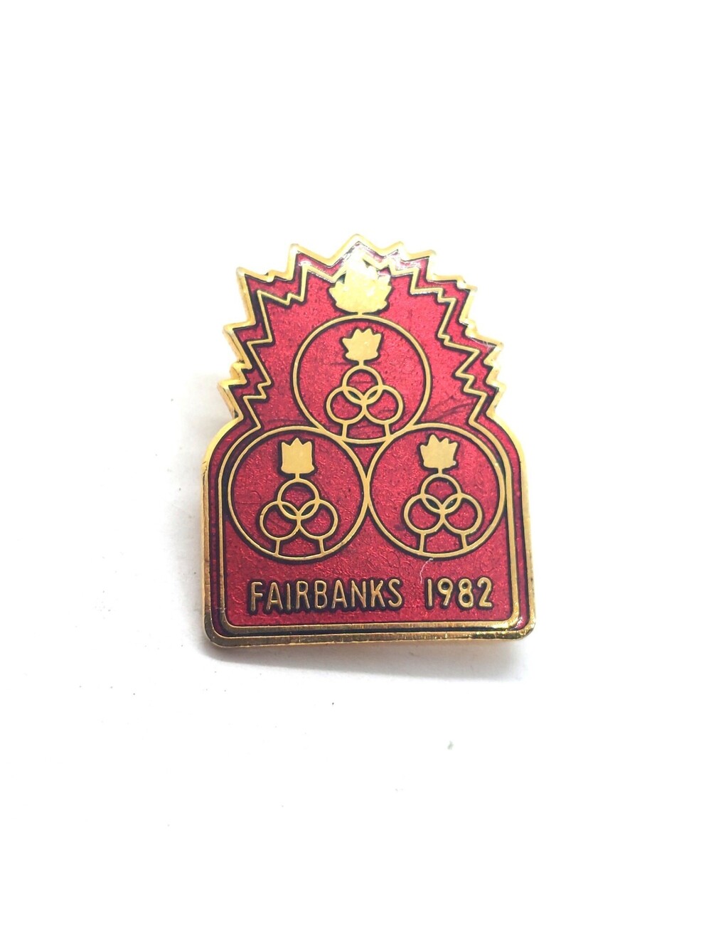 Fairbanks Winter Games Pin 1982 Red Enamel Alaska Sporting Event Vintage